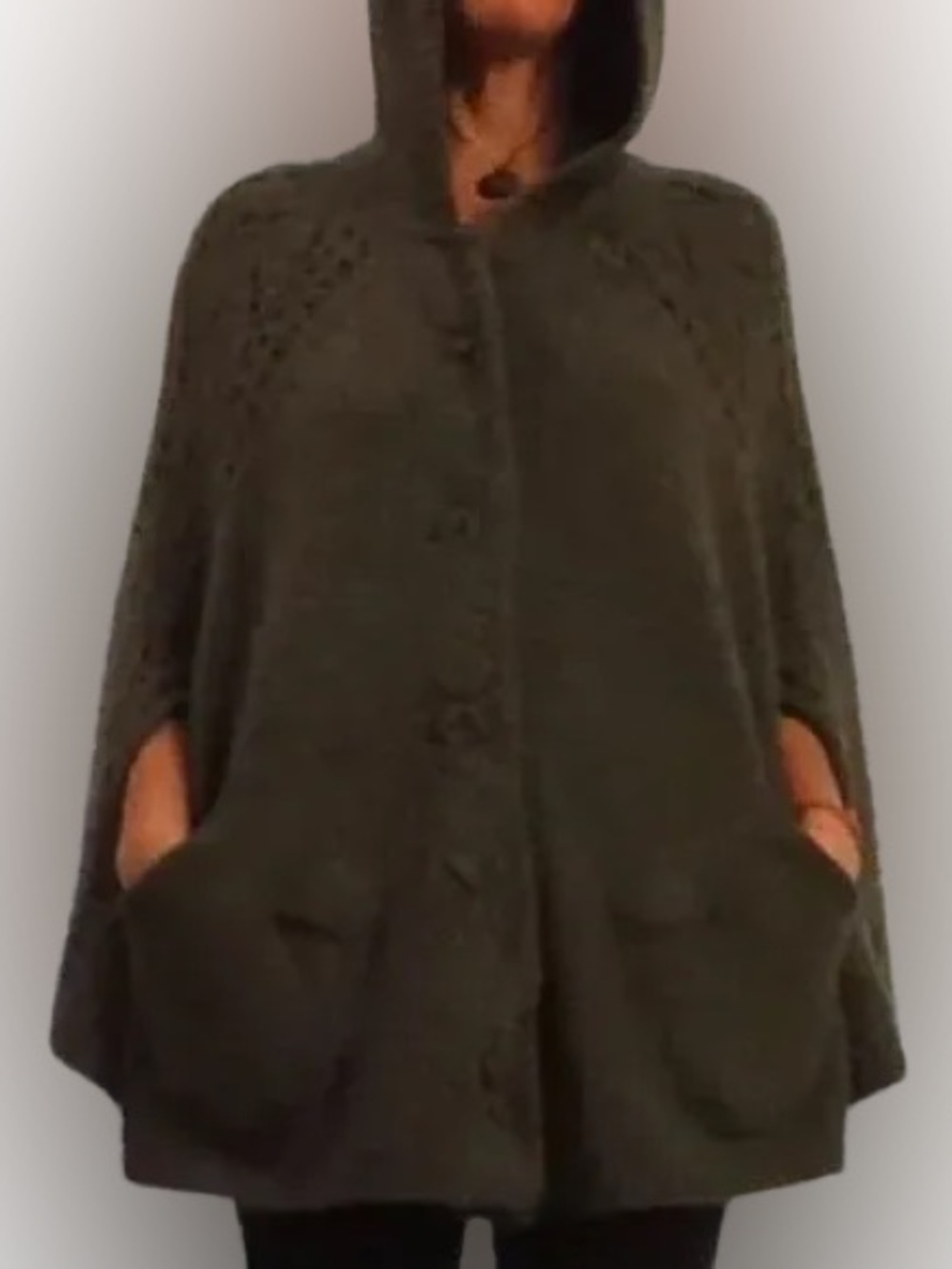 Forever 21 Hooded Knit Poncho - Dark Gray